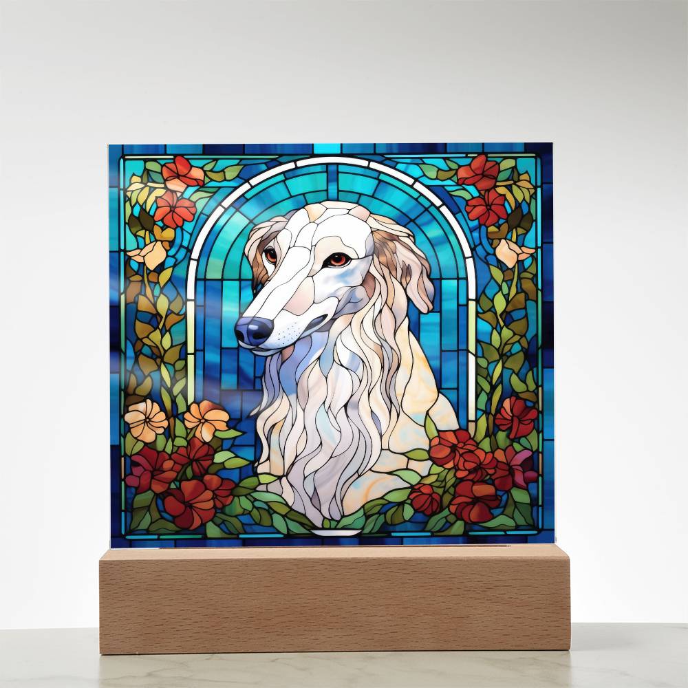 White Borzoi Dog Acrylic  Square Plaque, Pet Memorial