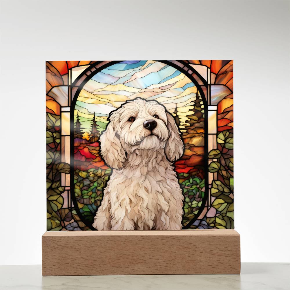 White Labradoodle Dog Acrylic  Square Plaque, Pet Memorial