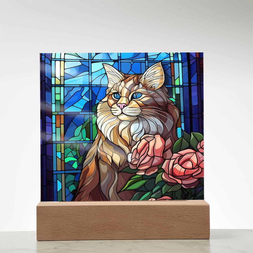 Cat Sublimation Stained Glass Square Acrylic Plaque