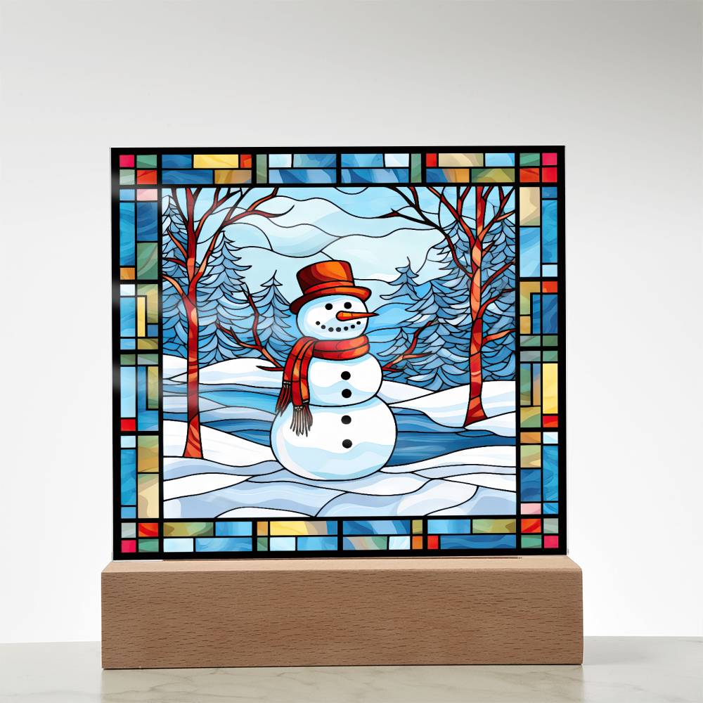 square-stained-glass-snowman (7) Sublimation Stained Glass Square Acrylic Plaque