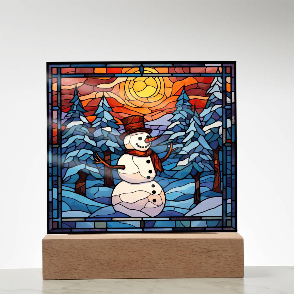 square-stained-glass-snowman (8) Sublimation Stained Glass Square Acrylic Plaque