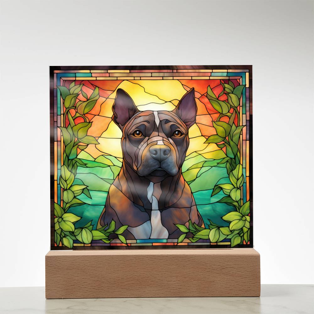 Grey American Pit Bull Terrier Dog Acrylic  Square Plaque, Pet Memorial