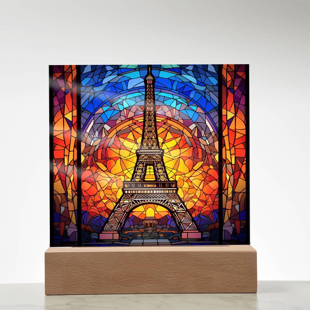 Eiffel Tower Faux Stained Glass Square Acrylic Plaque