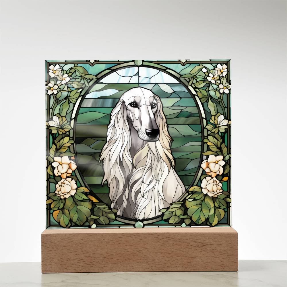 White Afghan Hound Dog Acrylic  Square Plaque, Pet Memorial