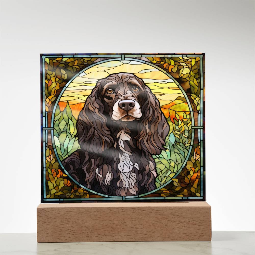 Grey English Cocker Spaniel Dog Acrylic  Square Plaque, Pet Memorial