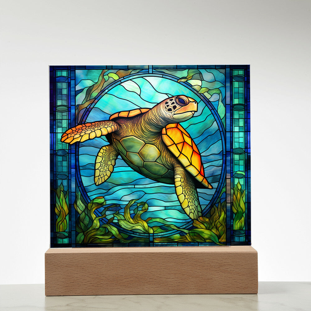 Sea Turtle Sublimation Stained Glass Square Acrylic Plaque