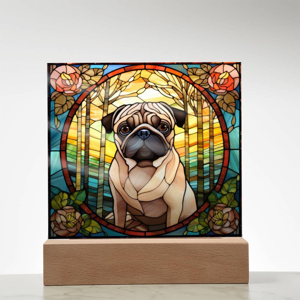 Pug Dog Acrylic  Square Plaque, Pet Memorial