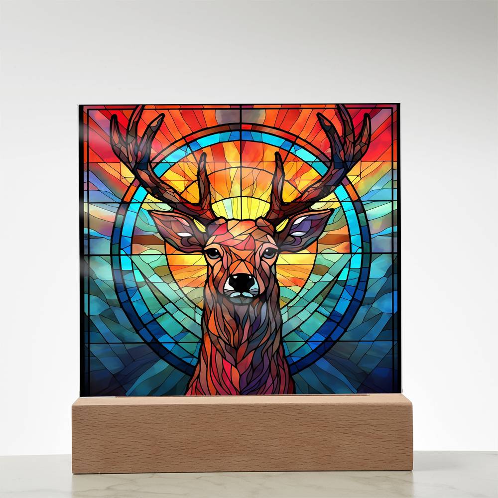 Buck Deer Sublimation Stained Glass Square Acrylic Plaque