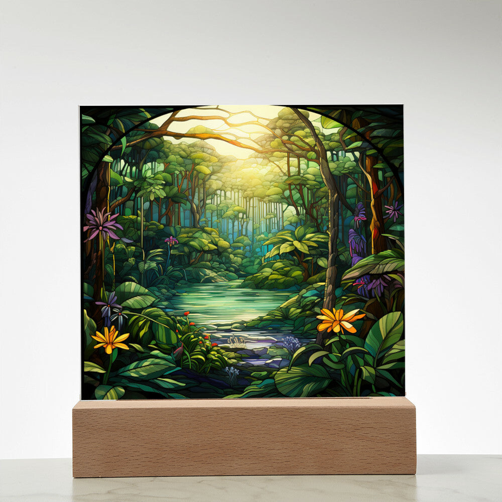 Tropical Rainforest Stained Glass Sublimation Square Acrylic Plaque