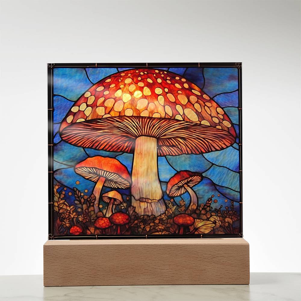 Mushroom Stained Glass Sublimation Square Acrylic Plaque