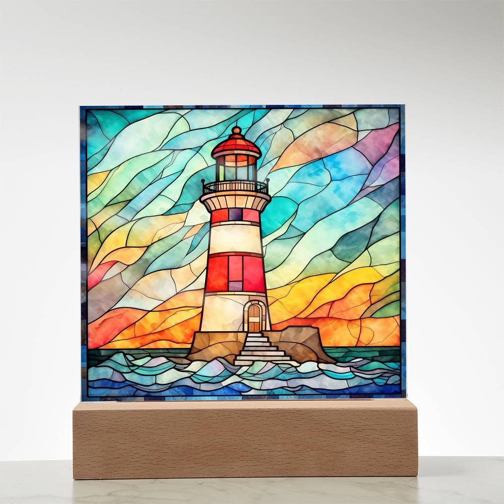 Lighthouse Sublimation Stained Glass Square Acrylic Plaque