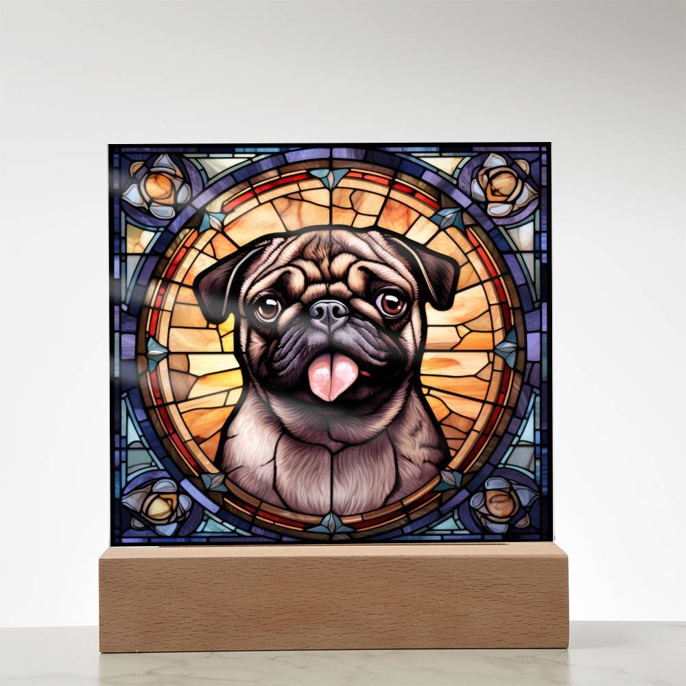 Pug2 Dog Acrylic  Square Plaque, Pet Memorial