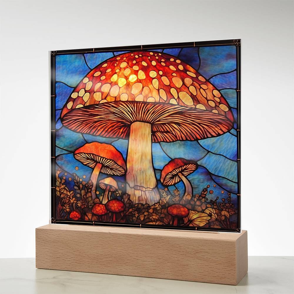 Mushroom Stained Glass Sublimation Square Acrylic Plaque