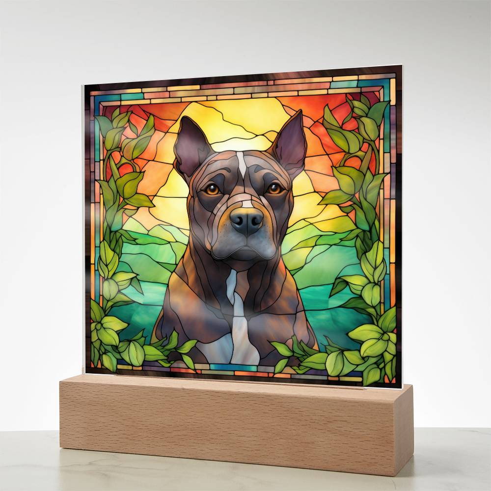 Grey American Pit Bull Terrier Dog Acrylic  Square Plaque, Pet Memorial