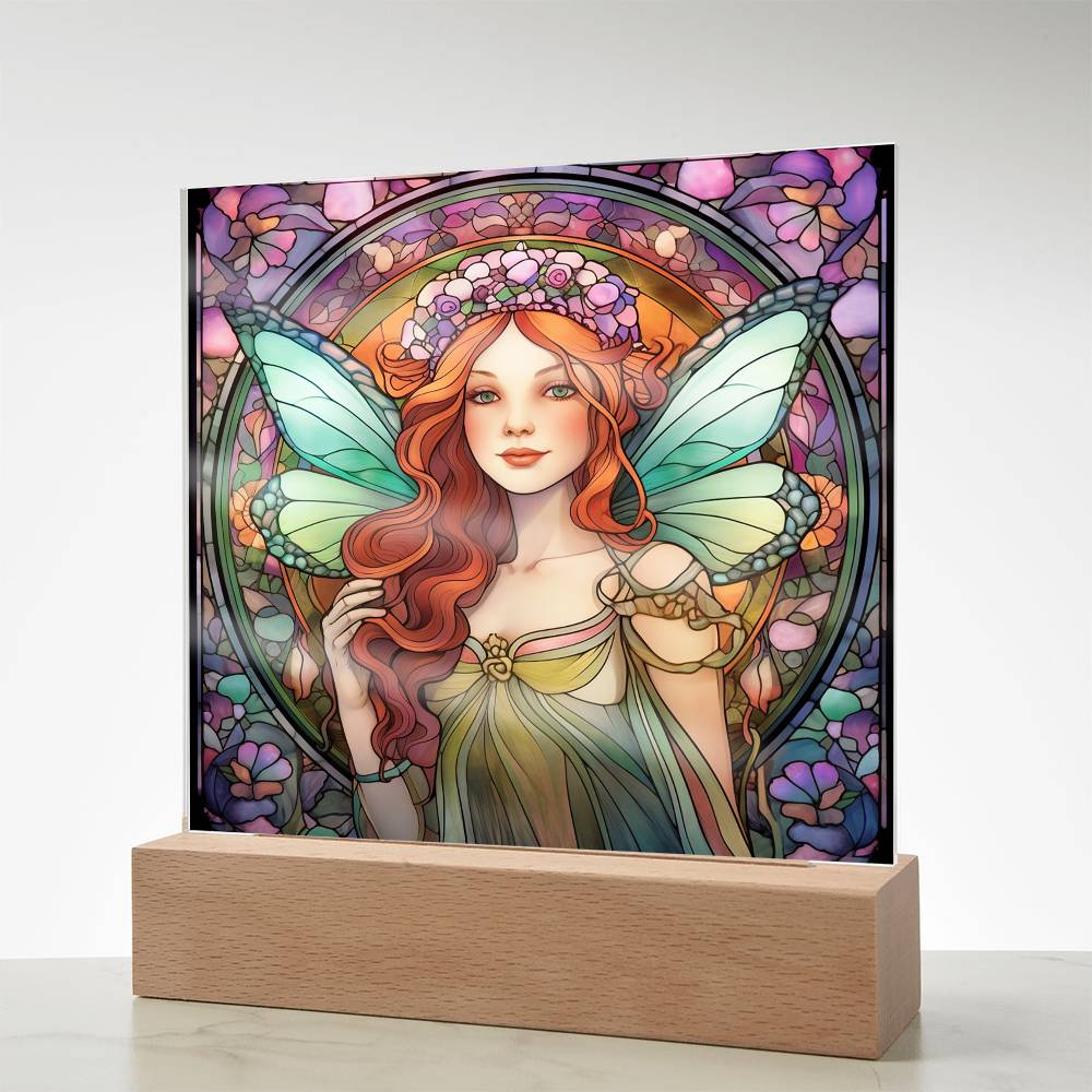 Fairy Sublimation Stained Glass Square Acrylic Plaque