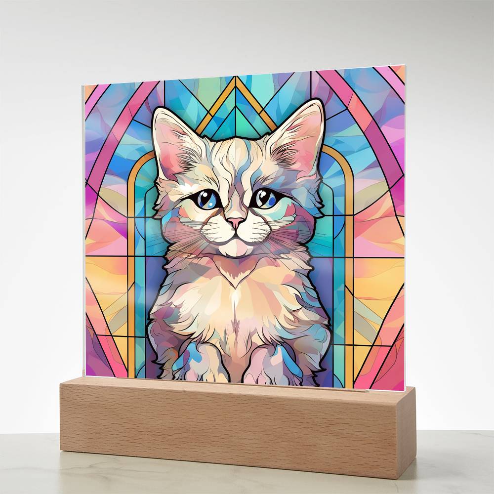 Kitty Cat Sublimation Stained Glass Square Acrylic Plaque