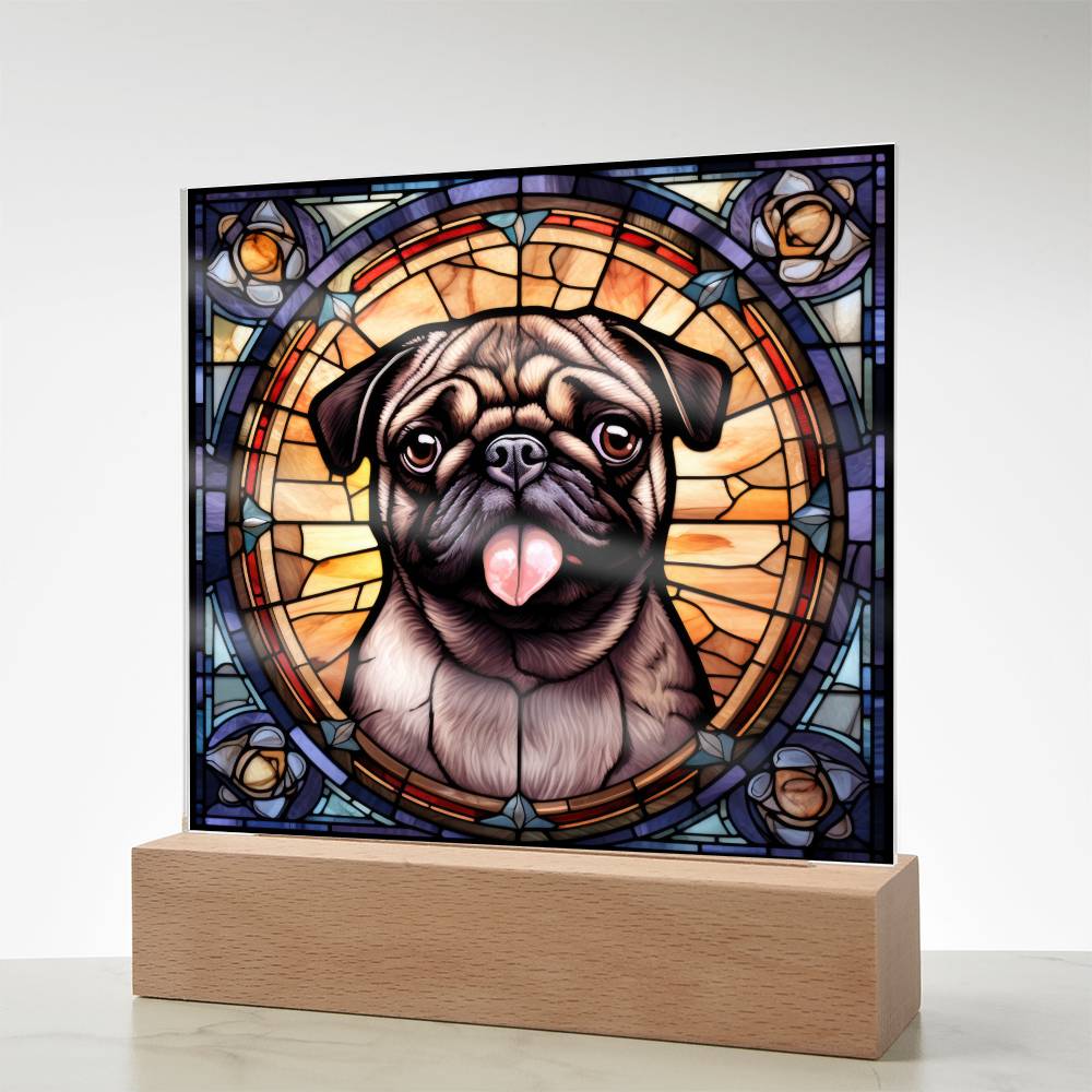 Pug2 Dog Acrylic  Square Plaque, Pet Memorial