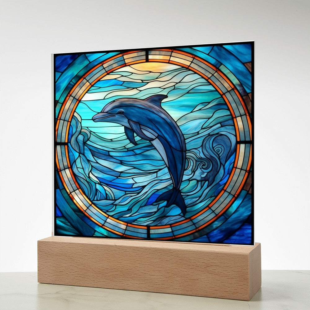 Dolphin Sublimation Stained Glass Square Acrylic Plaque