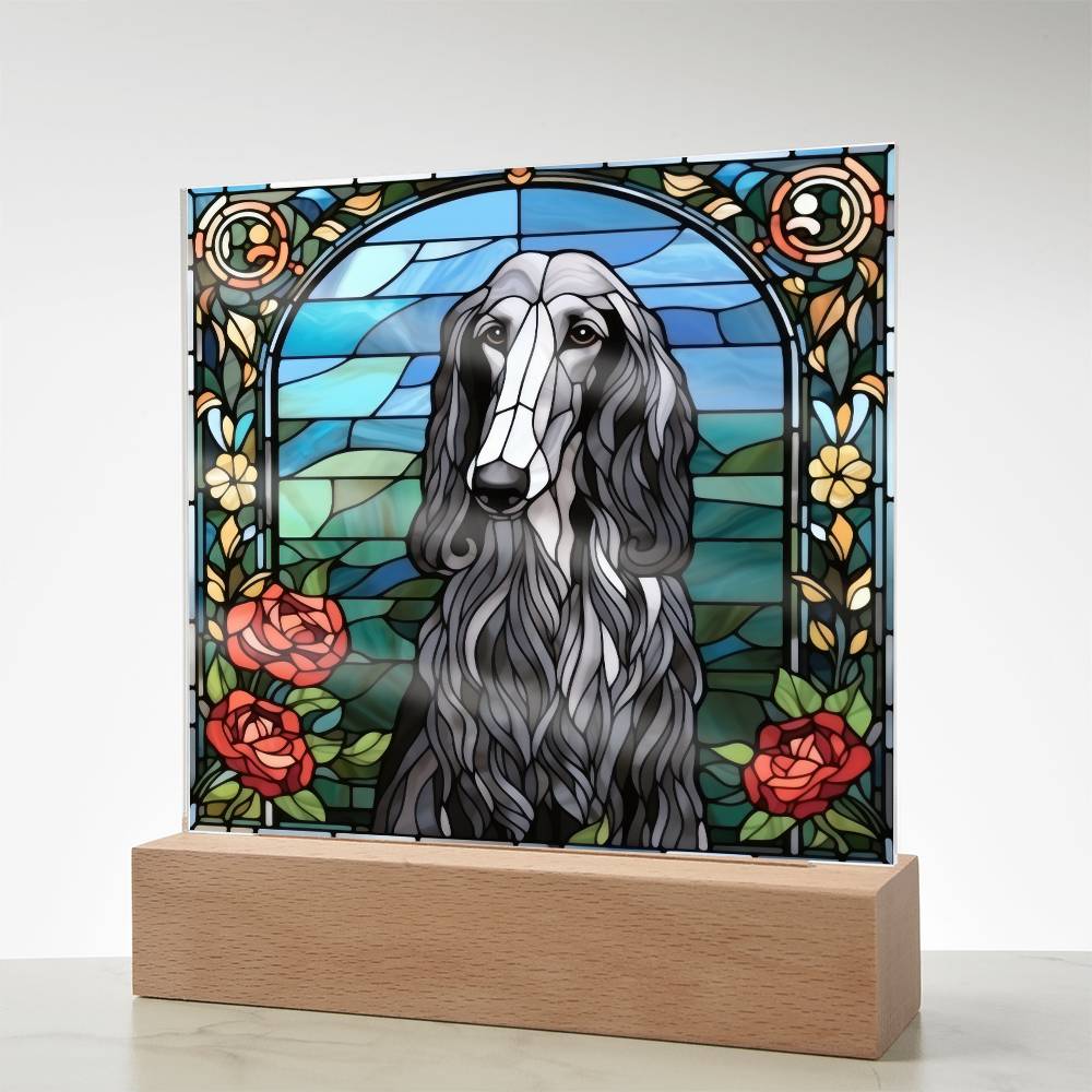 Grey Afghan Hound Dog Acrylic  Square Plaque, Pet Memorial