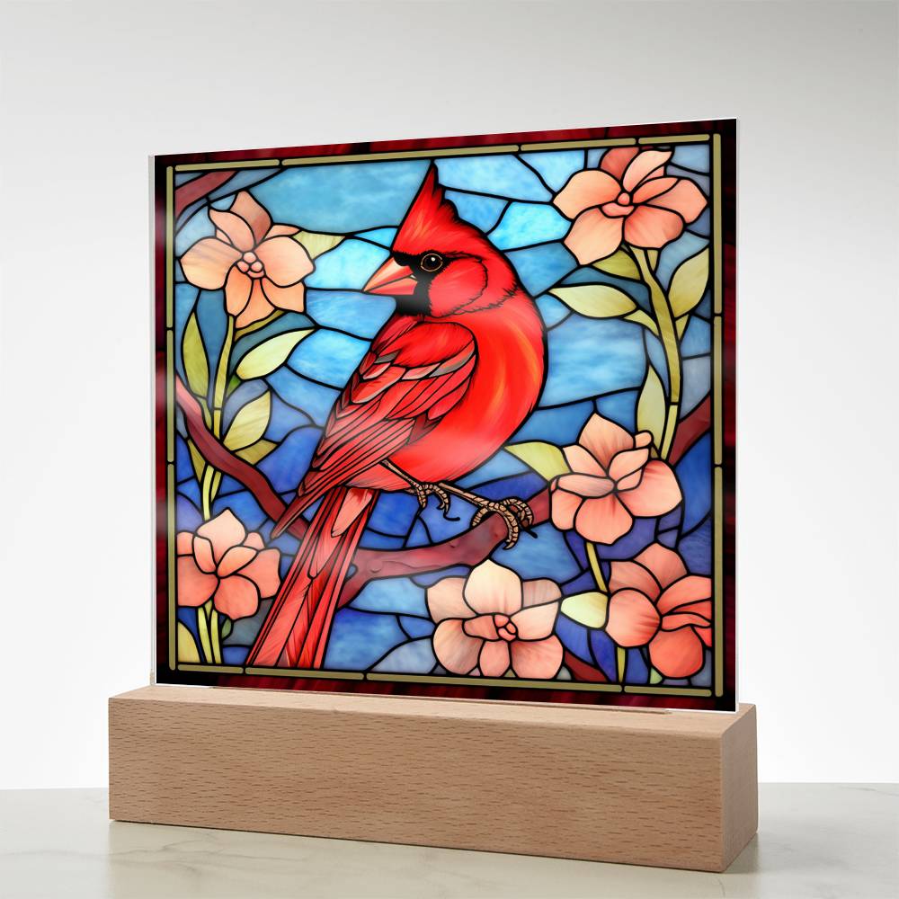 Red Cardinal Stained Glass Sublimation Square Acrylic Plaque