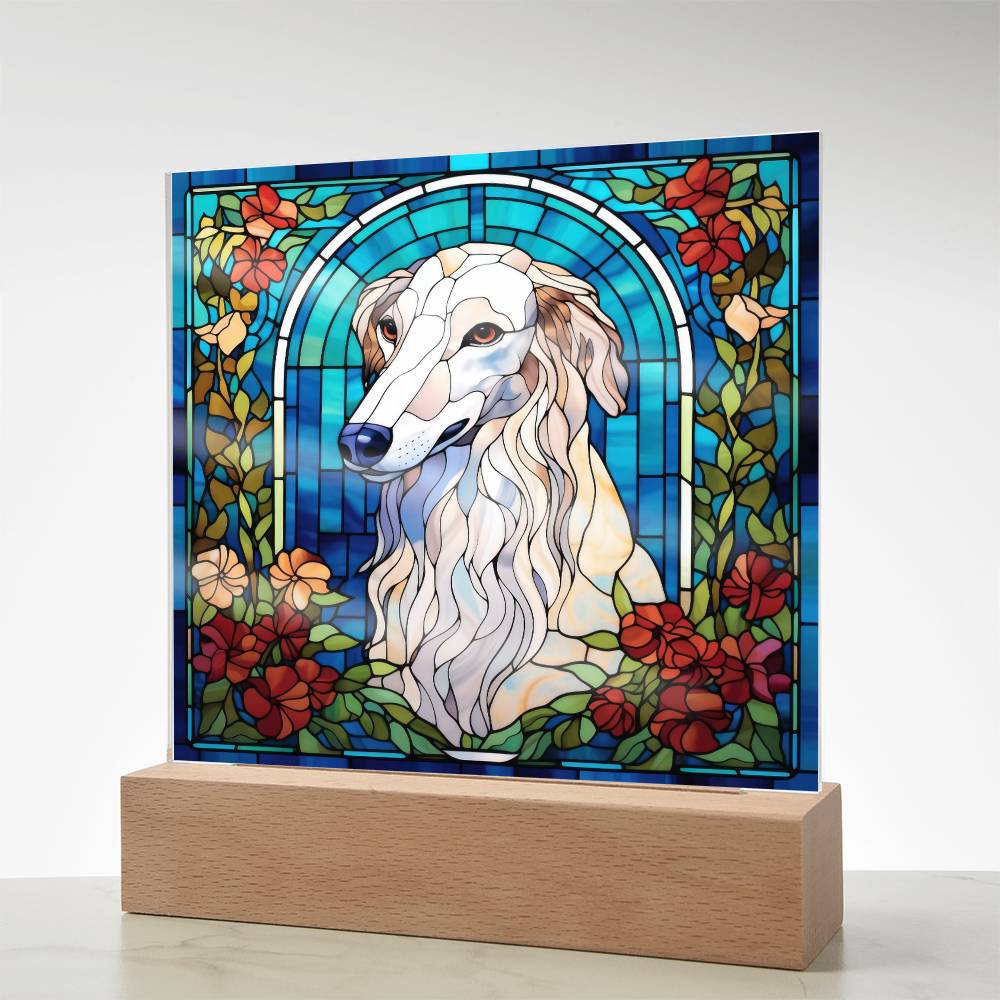 White Borzoi Dog Acrylic  Square Plaque, Pet Memorial