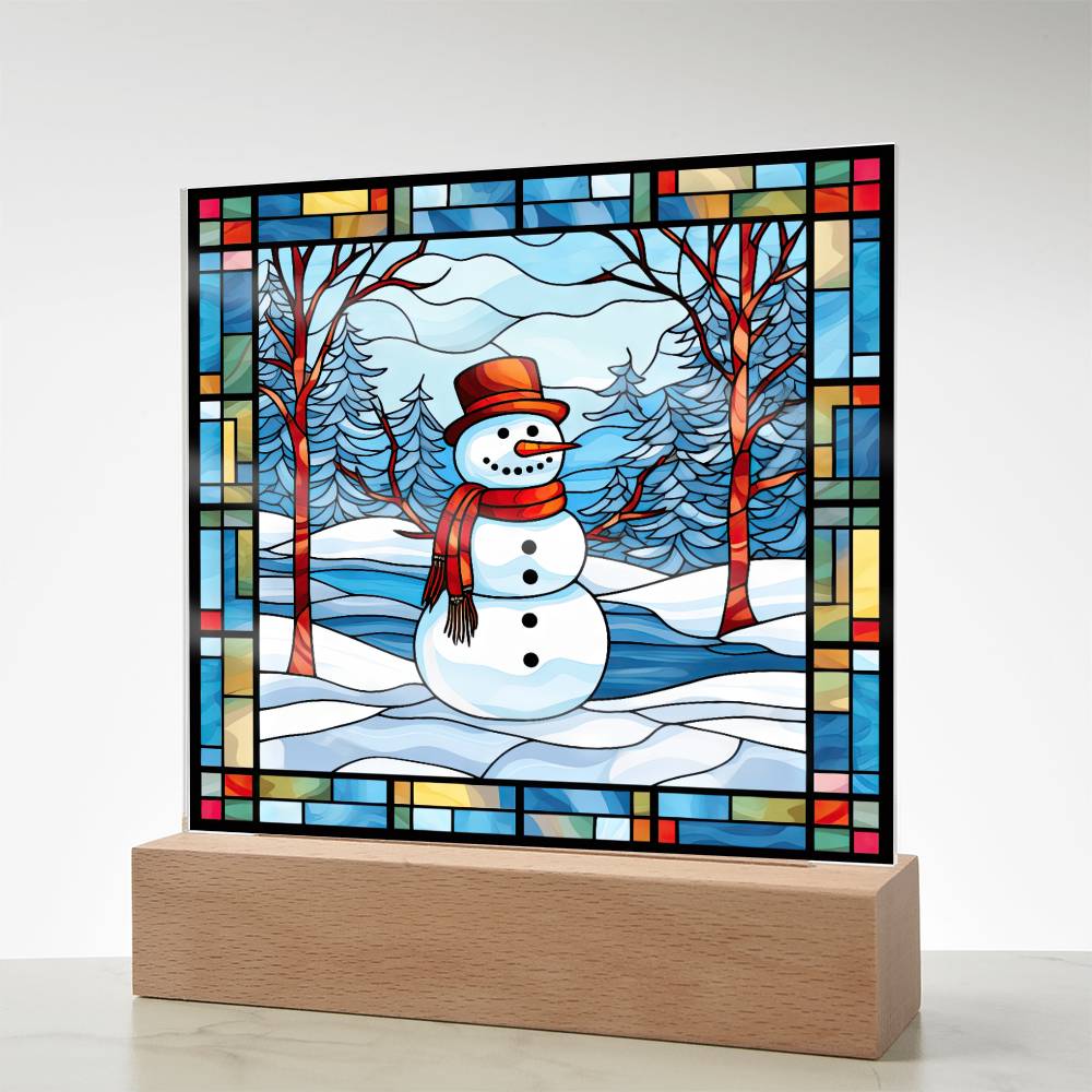 square-stained-glass-snowman (7) Sublimation Stained Glass Square Acrylic Plaque