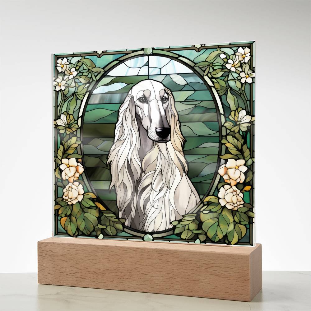 White Afghan Hound Dog Acrylic  Square Plaque, Pet Memorial