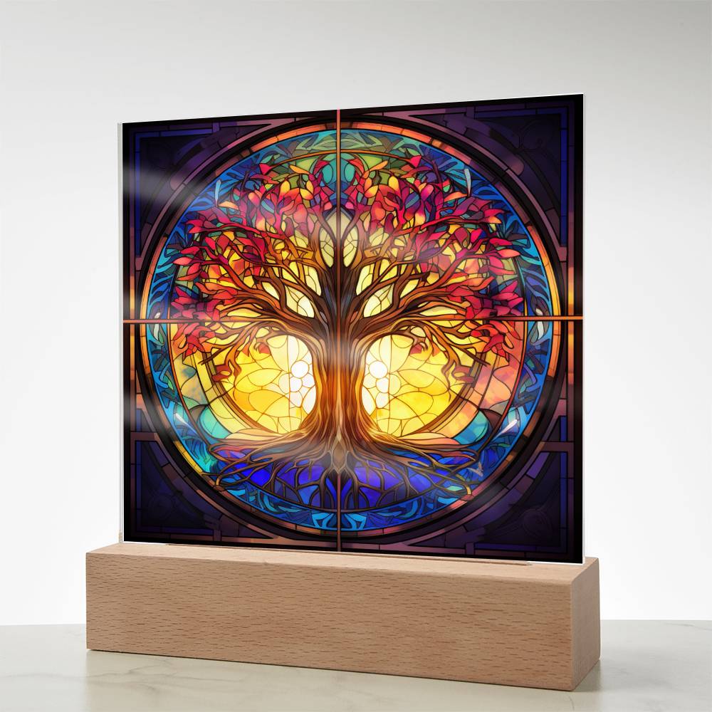 Tree of Life Stained Glass Sublimation Square Acrylic Plaque