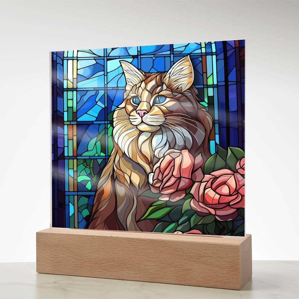 Cat Sublimation Stained Glass Square Acrylic Plaque