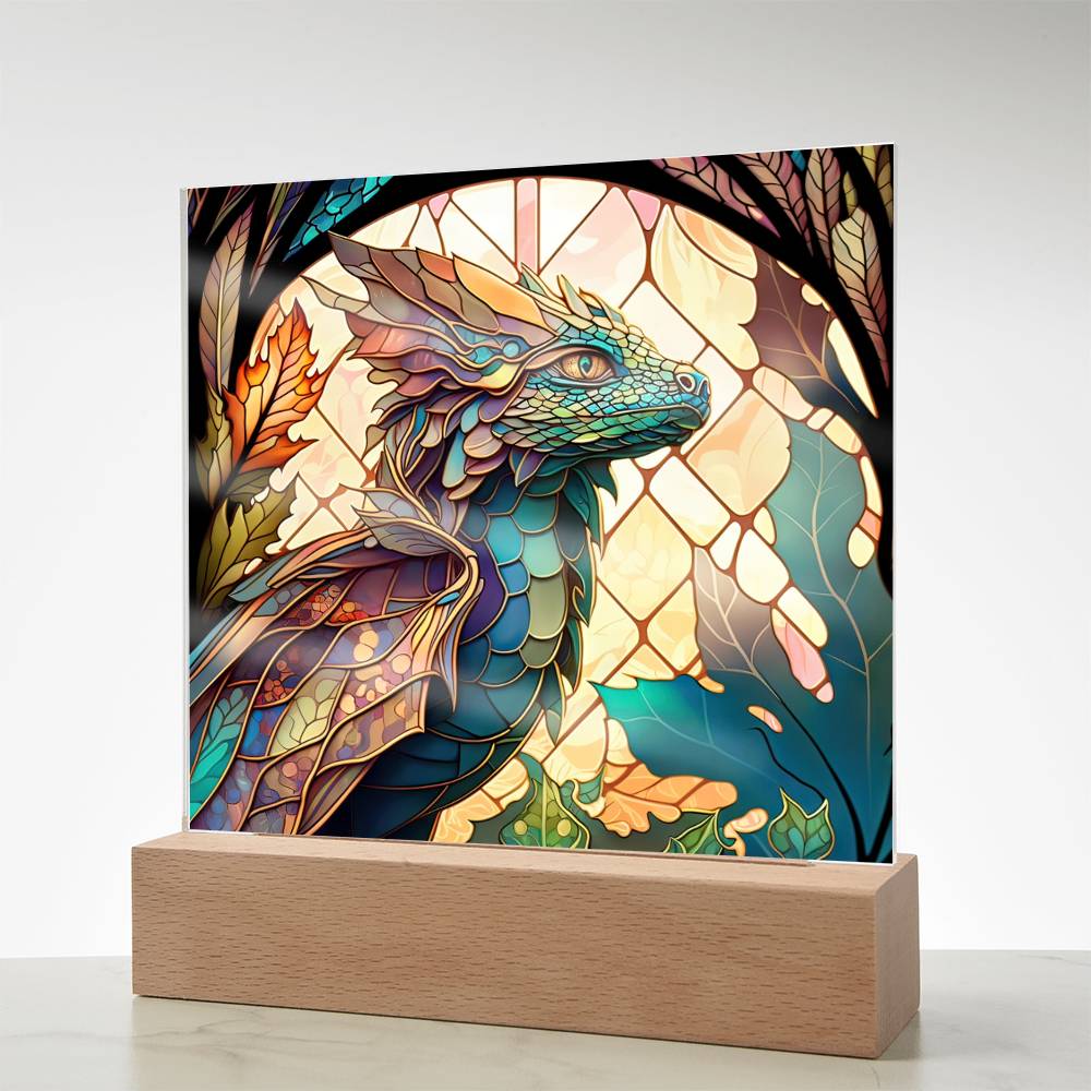 Dragon Faux Stained Glass Square Acrylic Plaque