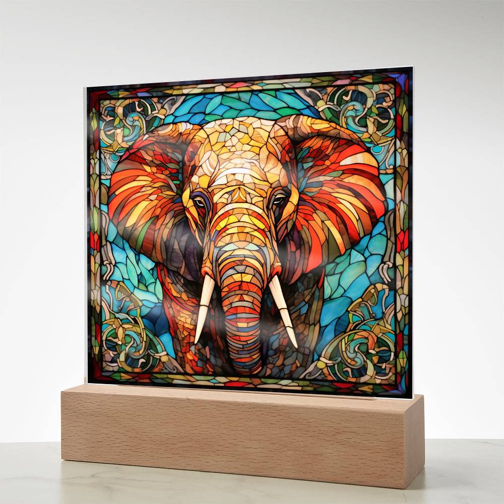 Elephant Sublimation Stained Glass Square Acrylic Plaque