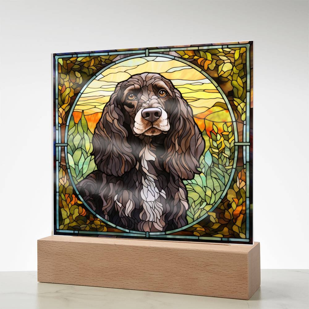 Grey English Cocker Spaniel Dog Acrylic  Square Plaque, Pet Memorial