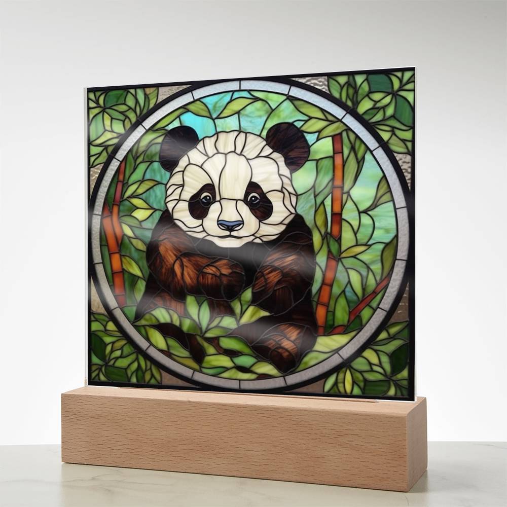 Panda Bear Stained Glass Sublimation Square Acrylic Plaque