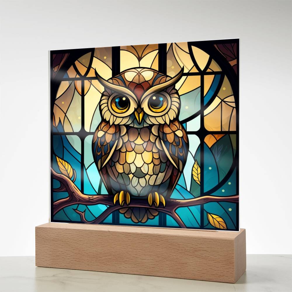 OWL Stained Glass Sublimation Square Acrylic Plaque