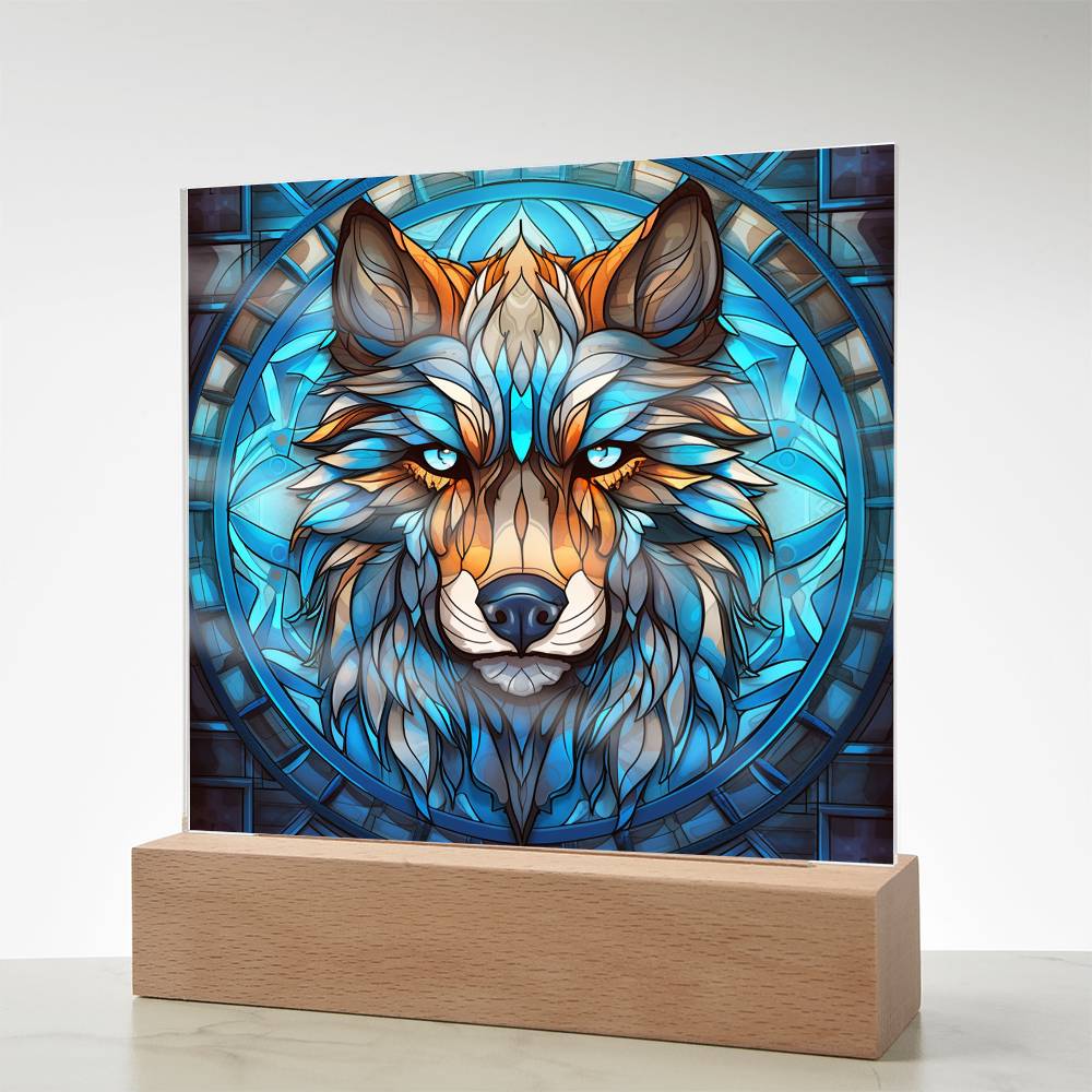 Wolf Sublimation Stained Glass Square Acrylic Plaque