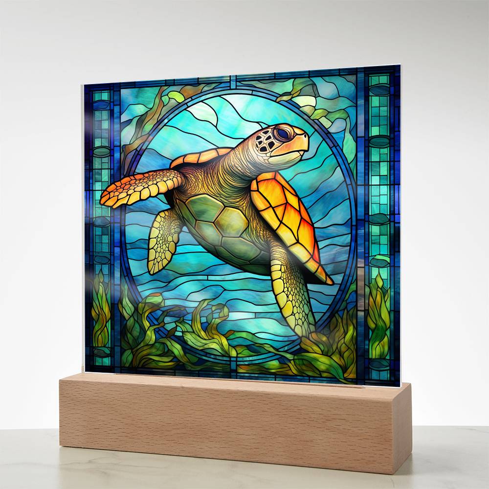 Sea Turtle Sublimation Stained Glass Square Acrylic Plaque