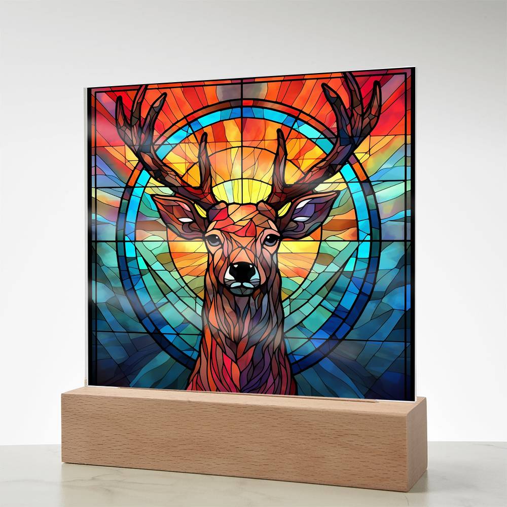 Buck Deer Sublimation Stained Glass Square Acrylic Plaque