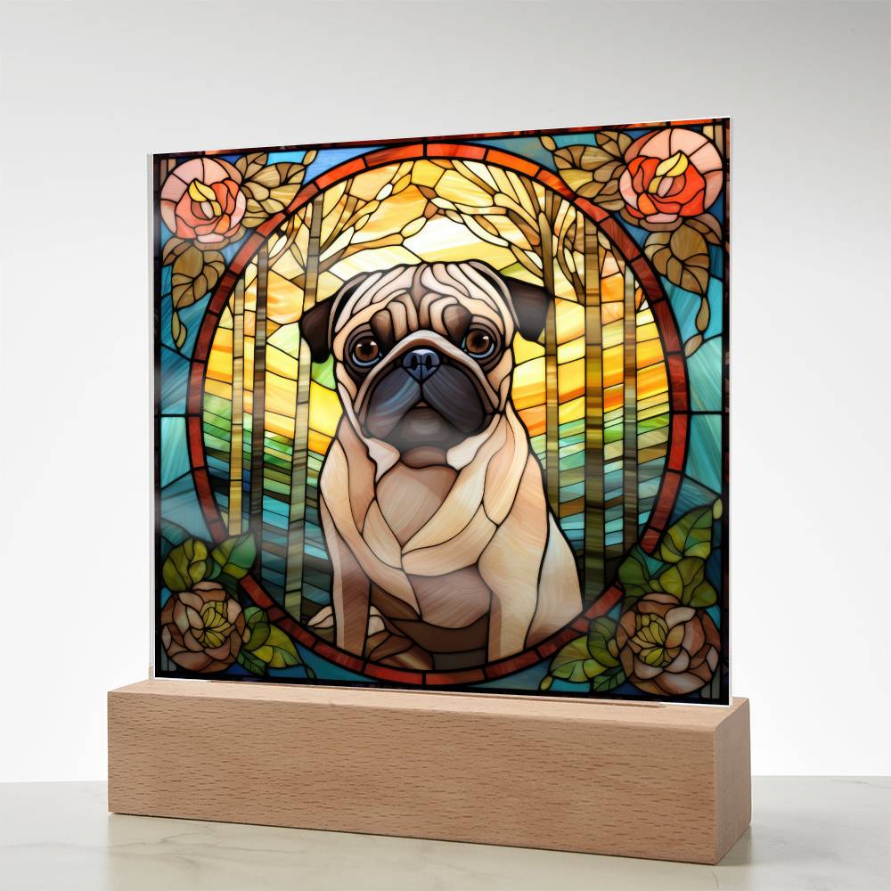 Pug Dog Acrylic  Square Plaque, Pet Memorial