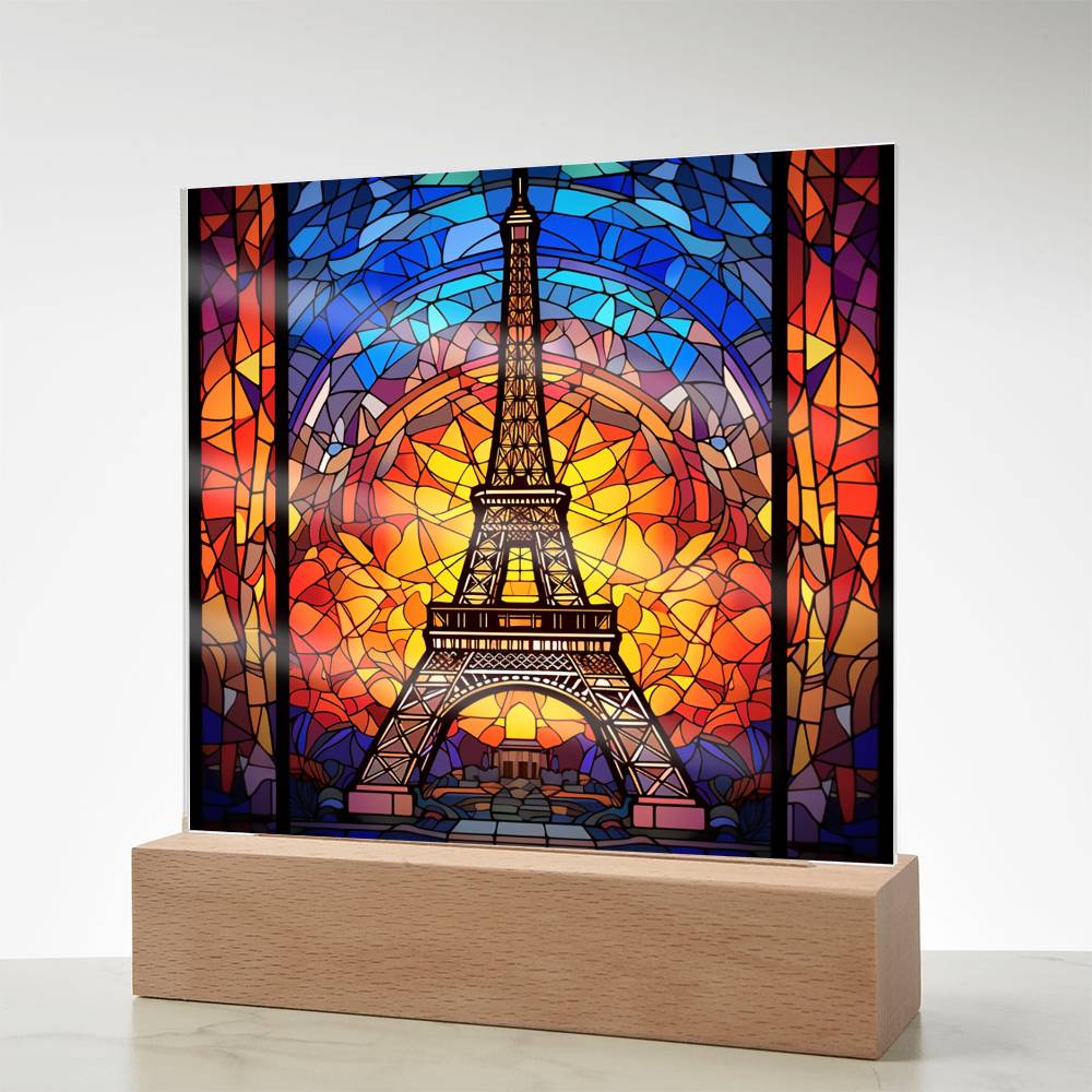 Eiffel Tower Faux Stained Glass Square Acrylic Plaque