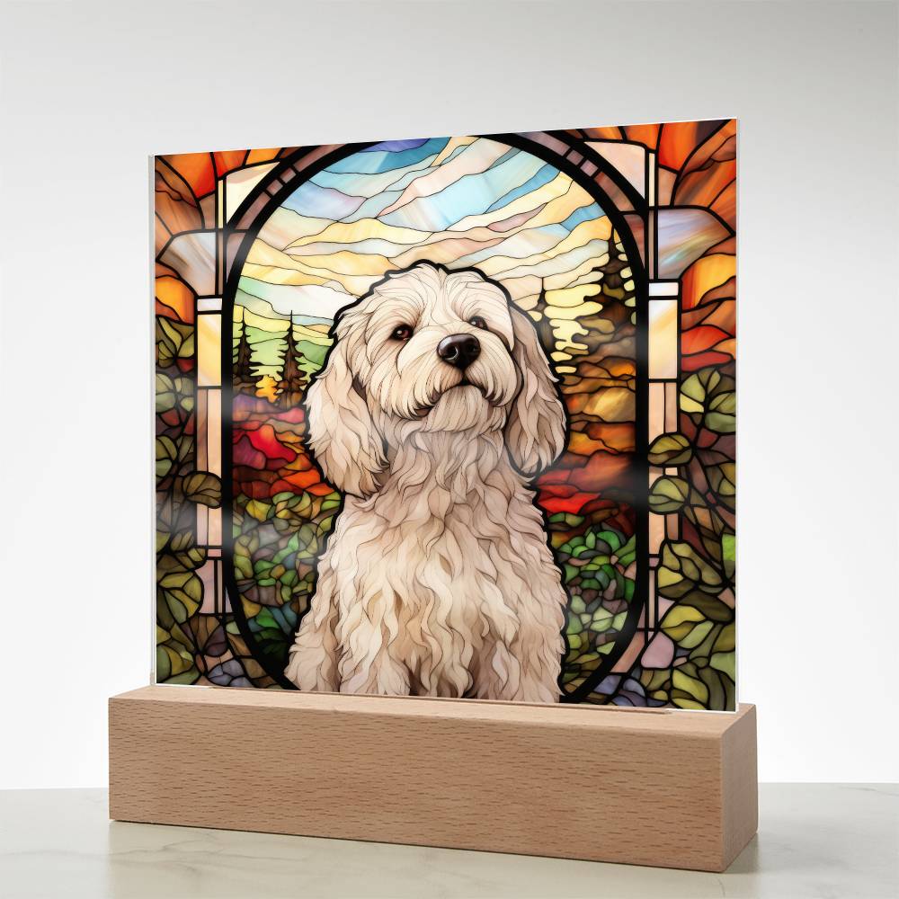 White Labradoodle Dog Acrylic  Square Plaque, Pet Memorial