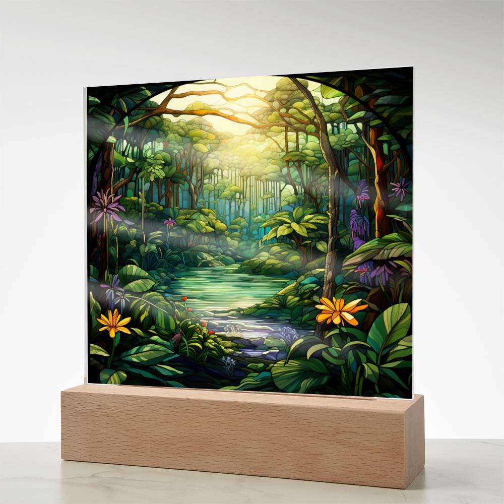 Tropical Rainforest Stained Glass Sublimation Square Acrylic Plaque