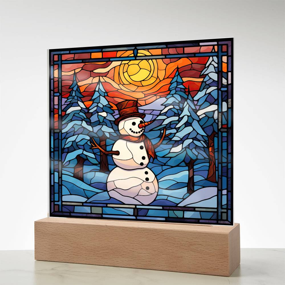 square-stained-glass-snowman (8) Sublimation Stained Glass Square Acrylic Plaque