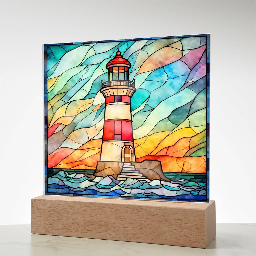 Lighthouse Sublimation Stained Glass Square Acrylic Plaque