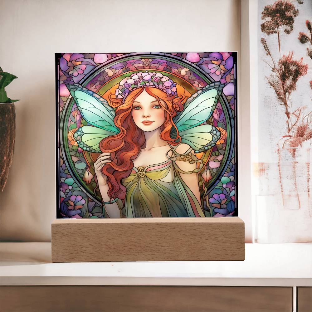 Fairy Sublimation Stained Glass Square Acrylic Plaque