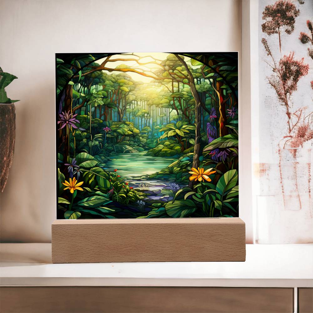 Tropical Rainforest Stained Glass Sublimation Square Acrylic Plaque