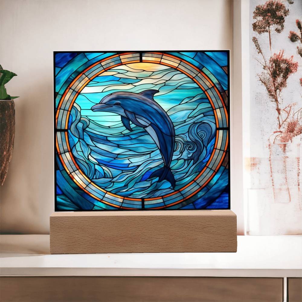 Dolphin Sublimation Stained Glass Square Acrylic Plaque