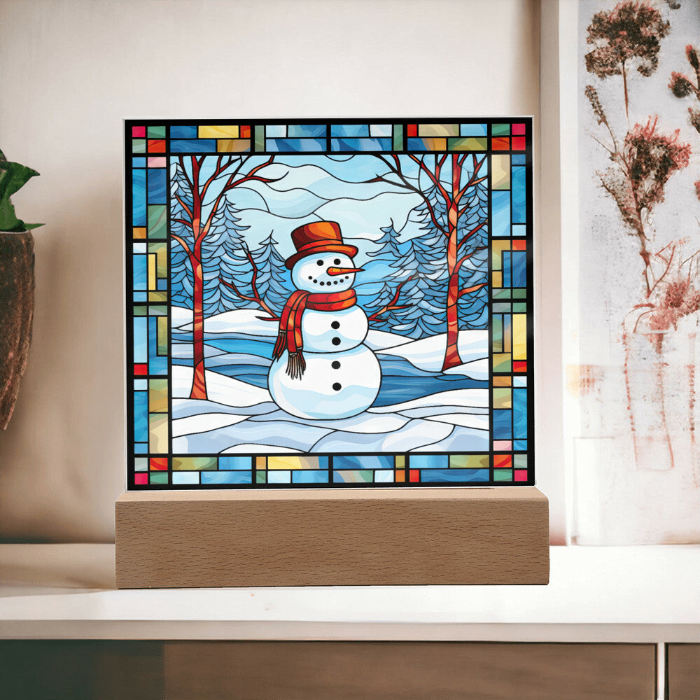 square-stained-glass-snowman (7) Sublimation Stained Glass Square Acrylic Plaque