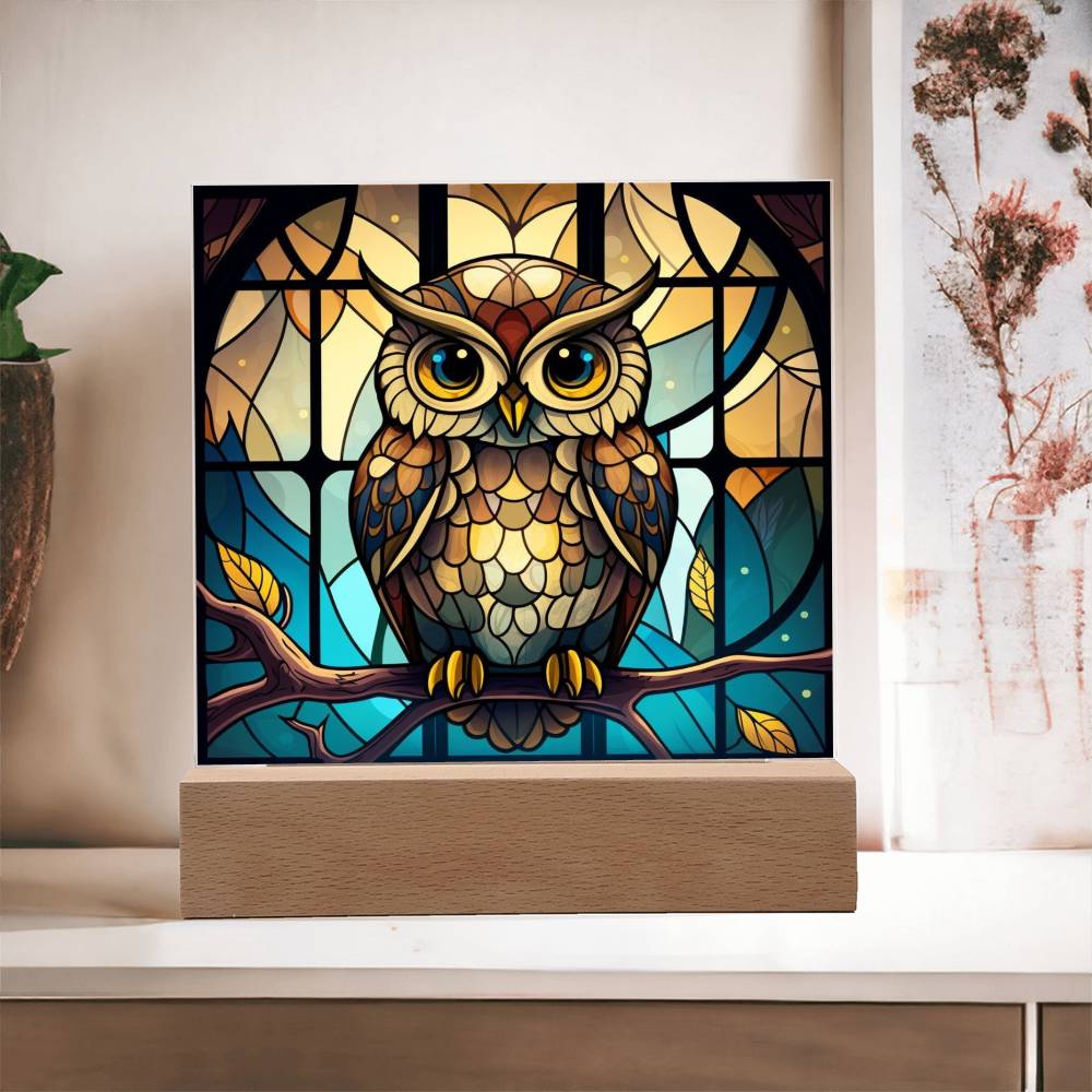 OWL Stained Glass Sublimation Square Acrylic Plaque