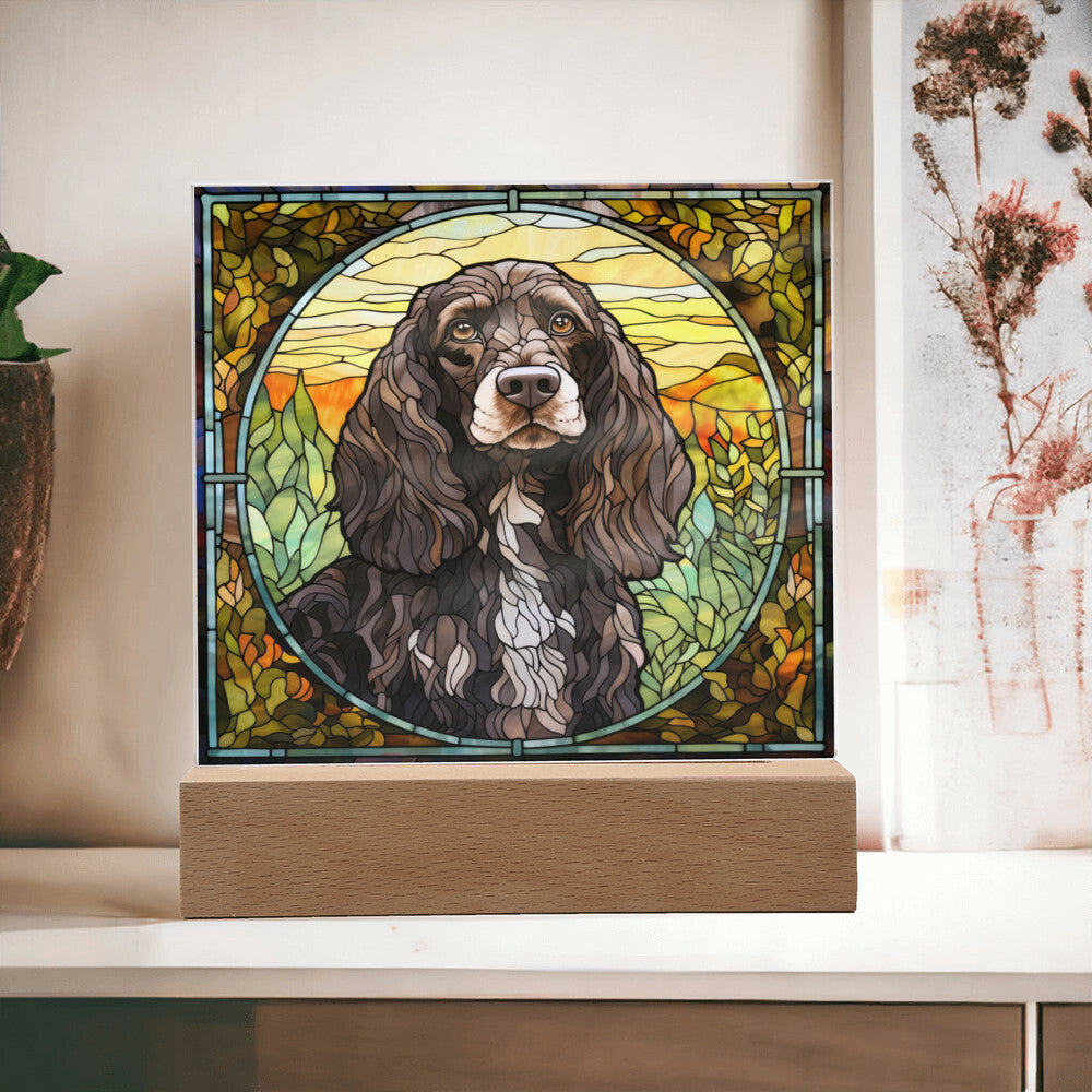 Grey English Cocker Spaniel Dog Acrylic  Square Plaque, Pet Memorial