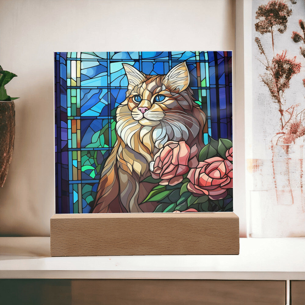 Cat Sublimation Stained Glass Square Acrylic Plaque